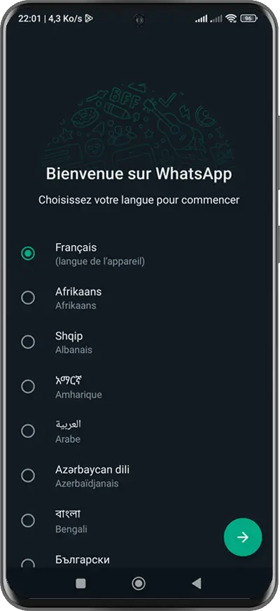 Choisissez la langue sur WhatsApp GB